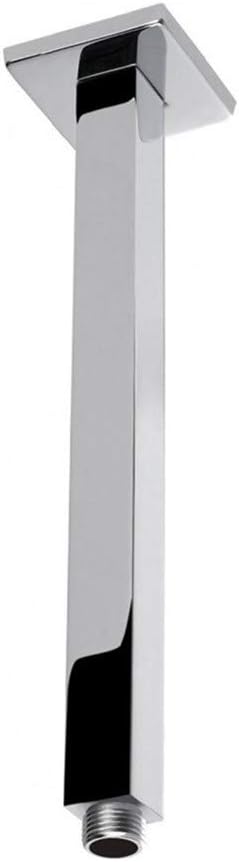 HOMEDEC Brass Shower Extension Arm with Flange,12inch Rainfall Shower Head Extender Pipe Ceiling Mount Straight Square Tube Replacement, Chrome, NPT 1/2" Threads