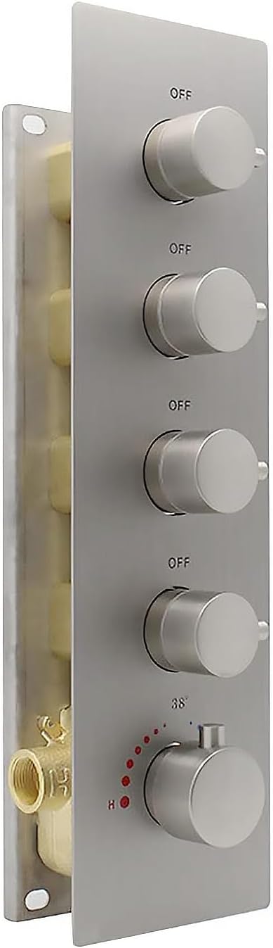 HOMEDEC Modern Solid Brass Concealed 4-Function Thermostatic Shower Diverter Mixer Valve Brushed Nickel, Can Run Simultaneously, Flows Can Be Controlled