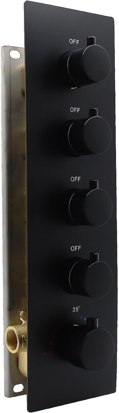 Matte Black 4-Function Shower Diverter Valve Thermostatic Brass Mixer Mixing Shower Valve Can Use All Options At a Time