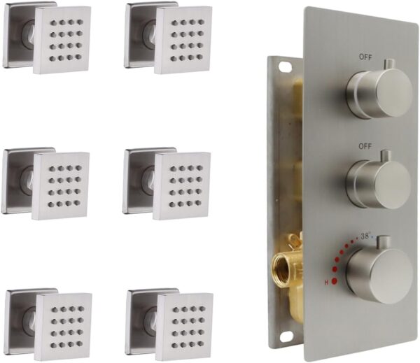 HOMEDEC 2inch Brass Shower Jet + 2 Way Shower Diverter Valve, Brushed Nickel