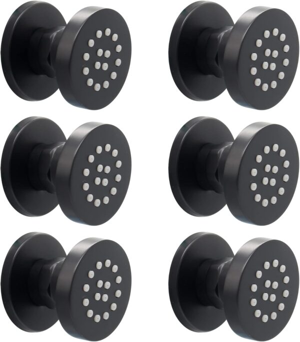 HOMEDEC 2inch Round Brass Shower Spa Massage Body Spray Wall Jets Showerhead Can Swivel, 6pcs, Matte Balck