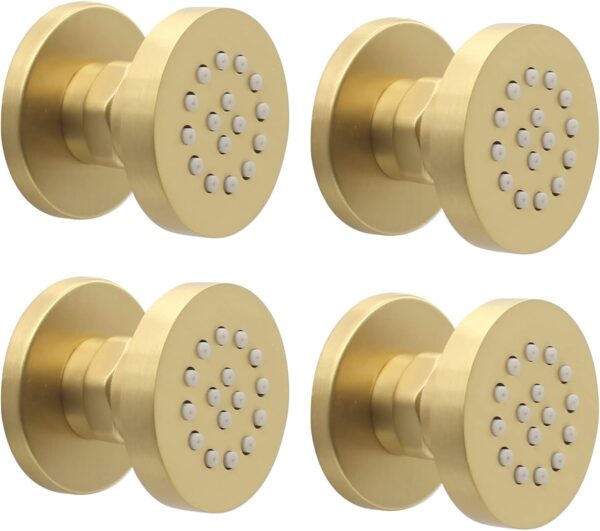 Brass Round Shower Body Spray Jets 4 Pack, HOMEDEC Spa Massage Nozzle 2inch Rain Showerhead Wall Mount Rainfall Shower Head Sprayer, Brushed Gold