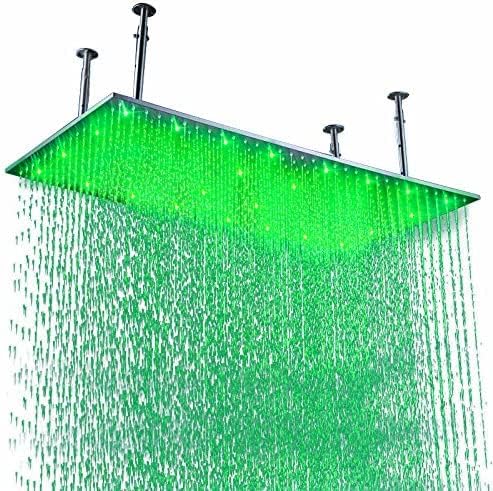 HOMEDEC Matte Black 20x40 inch LED Showerhead Stainless Steel Rectangle Rainfall Shower Head Ceiling Mount for Bathroom