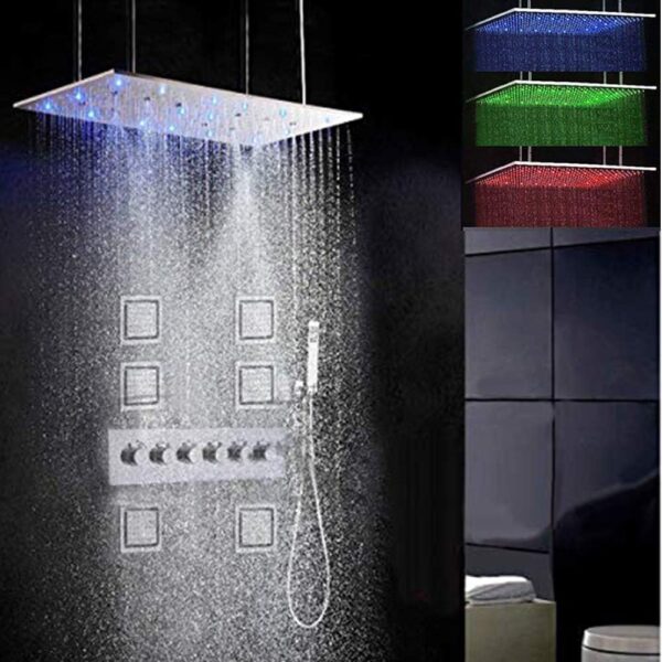 Luxury Shower Faucet Bathroom Set, HOMEDEC Shower Mixer Head 31.5 x 15.7inch LED Rain Swash & Atomizing Shower Mixer Head, Spa At Home Whole Body Massage