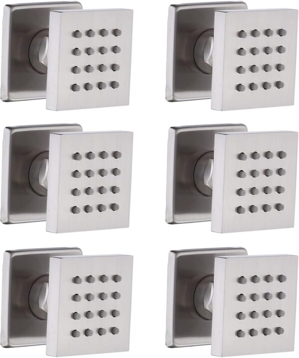 HOMEDEC Brushed Nickel Square Brass Shower Body Sprayer Wall Jet, Valve Needed (6pcs, 2x2inch)