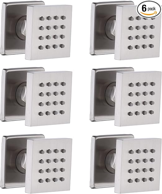 HOMEDEC Brushed Nickel Square Brass Shower Body Sprayer Wall Jet, Valve Needed (6pcs, 2x2inch)