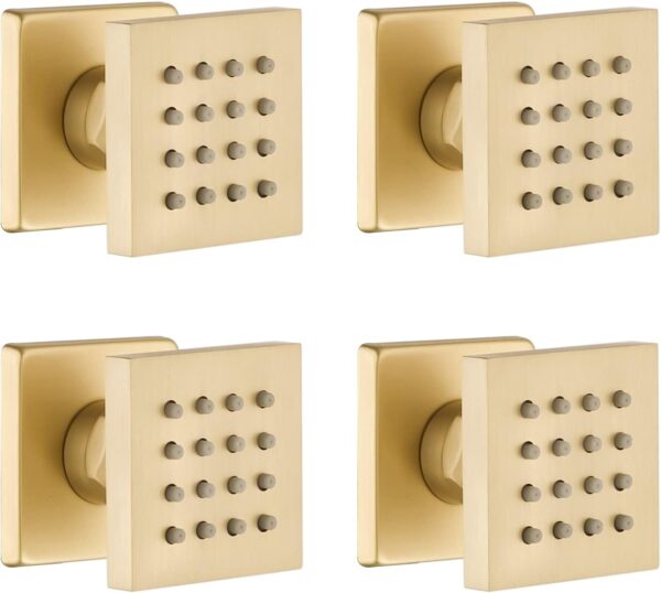 Brushed Gold 4 Pack HOMEDEC 2inch Brass Square Massage Shower Body Sprayer Jets