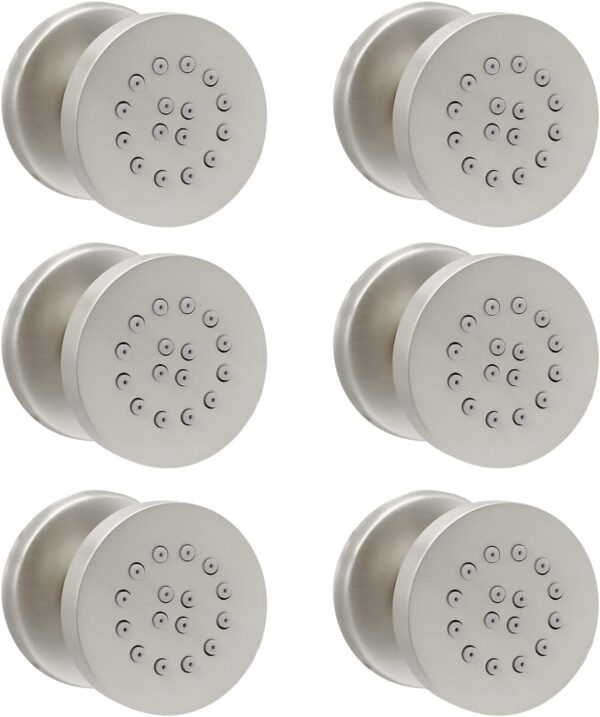 HOMEDEC 6pcs Round Brass Shower Body Spray Massage Jets Spa-like Bathroom Showerhead,Brushed Nickel