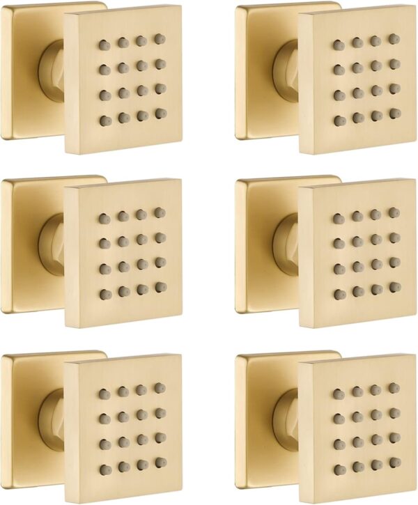Brushed Gold 6 Pack HOMEDEC 2inch Round Brass Square Massage Shower Body Sprayer Jets