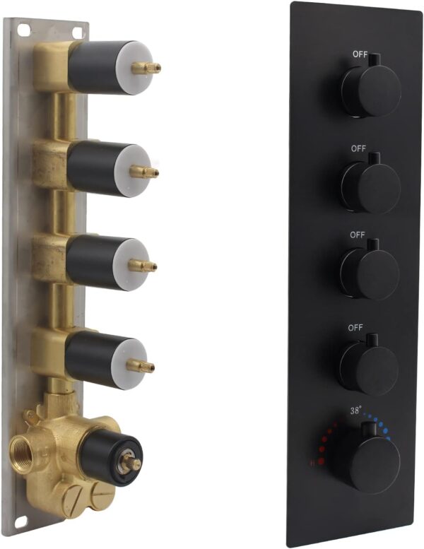 HOMEDEC Black 4-Function Shower Diverter Valve, 4 Ways Thermostatic Brass Mixer Mixing Shower Valve, Can Use All Options At a Time