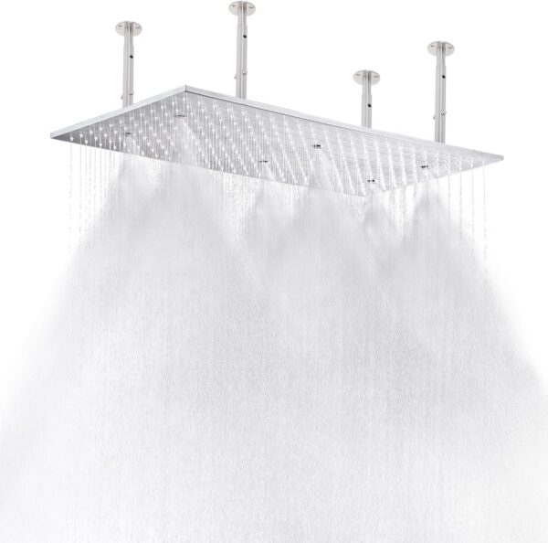 HOMEDEC 2-Functions Luxury High Pressure Rain Shower Head, 16"x32" Large Ceiling Full Body Shower Head with Silicone Nozzles Rectangle Waterfall Showerhead, Brushed Nickel Finish