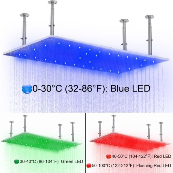 HOMEDEC 20x40 inch LED Showerhead Stainless Steel Rectangle Rainfall Shower Head Ceiling Mount for Bathroom, Brushed Nickel