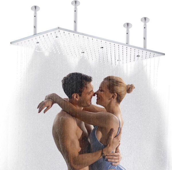HOMEDEC Dual Functions Luxury High Pressure Rain Shower Head, 16"x32" Large Ceiling Full Body Shower Head with Silicone Nozzles Rectangle Waterfall Showerhead, Modern Chrome Finish