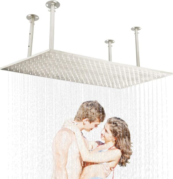 HOMEDEC 16" x 32" Luxury High Pressure Rain Shower Head, Ceiling Mount Rectangle Rainfall Showerhead with Silicone Nozzles Full Body Fixed Showerheads For Modern Bathroom, Brushed Nickel Plated Finish