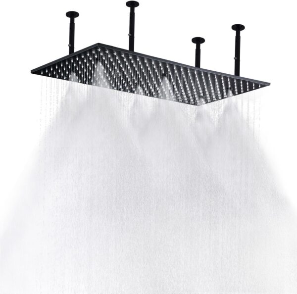 HOMEDEC 2-Functions Luxury High Pressure Rain Shower Head, 16"x32" Large Ceiling Full Body Shower Head with Silicone Nozzles Rectangle Waterfall Showerhead, Black Finish