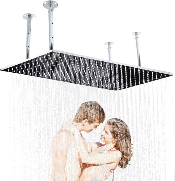 Ceiling Mount Rectangle Rainfall Shower Head, HOMEDEC 16x32inch Luxury High Pressure Rain Showerhead with Silicone Nozzles Full Body Fixed Showerheads For Modern Bathroom, Chrome Finish