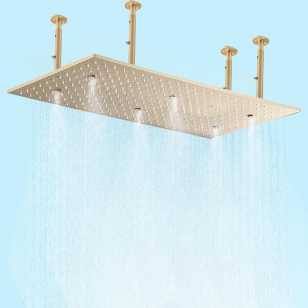 HOMEDEC 2 Modes Luxury High Pressure Rain Shower Head, 16"x32" Super Large Ceiling Full Body Shower Head with Silicone Nozzles Rectangle Waterfall Showerhead, Brushed Gold Finish