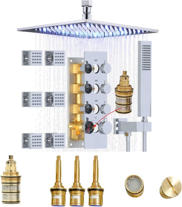 16inch Shower Jets System with 4-handle Valve Replacement Full Set Backup