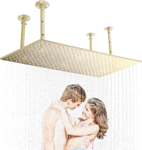 HOMEDEC 16"X32" Luxury High Pressure Rain Shower Head, Ceiling Mount Rectangle Rainfall Showerhead with Silicone Nozzles Full Body Fixed Showerheads For Modern Bathroom, Brushed Gold Plated Finish