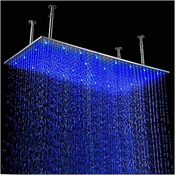 HOMEDEC Chrome 20x40 inch LED Showerhead Stainless Steel Rectangle Rainfall Shower Head Ceiling Mount for Bathroom