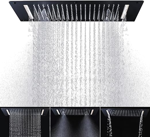 Luxury 3 Functions Rain Shower Head, HOMEDEC 15x28inch Large High-Pressure Showerhead Rainfall Spray Waterfall 3 In 1 Overhead Combo Set, Shower Water Filter, Built In Install, Matte Black