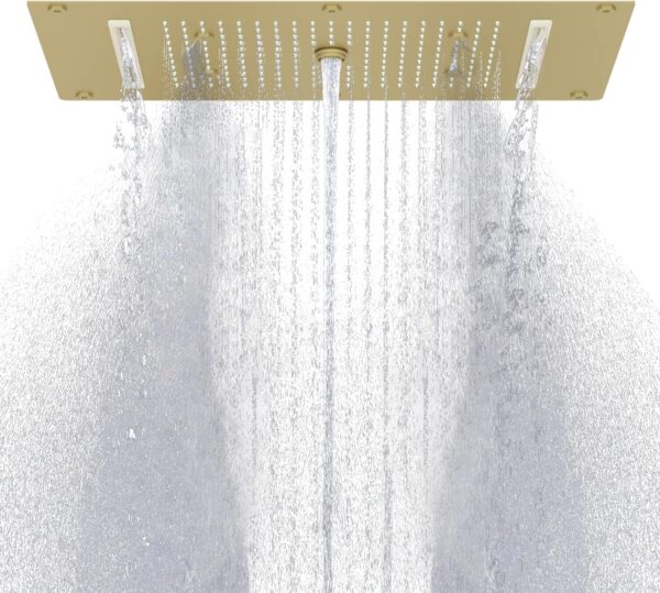 4 Functions Rain Shower Head, HOMEDEC 14.96 x 27.56inch Rectangle Rainfall Overhead includes Mist, Waterfall, Rain and Water Column Models, Ceiling Mount for Bathroom, Brushed Gold
