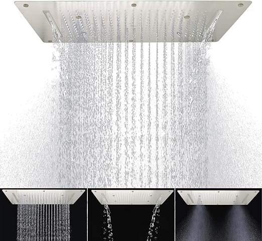 HOMEDEC Luxury 3 Modes Rain Shower Head, 15x28inch Large High-Pressure Showerhead Shower Water Filter, Rainfall Spray Waterfall 3 In 1 Over Head Combo Set, Built In Install, Brushed Nickel