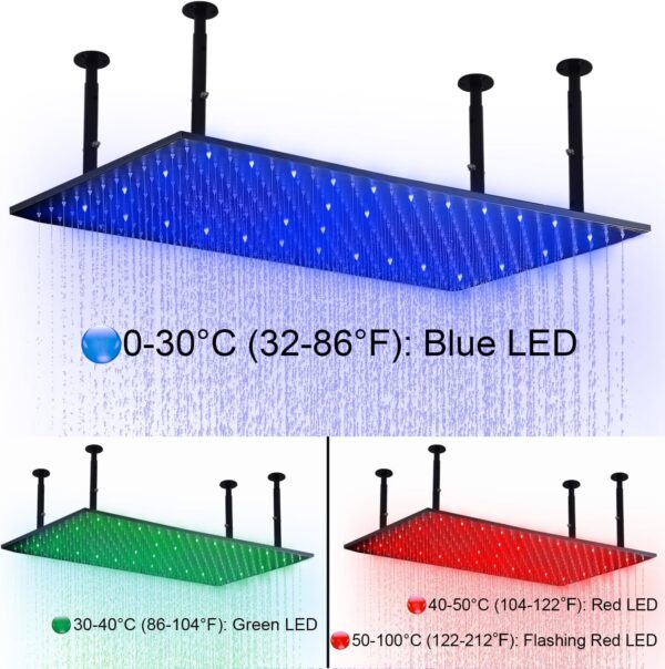 HOMEDEC Matte Black 20x40 inch LED Showerhead Stainless Steel Rectangle Rainfall Shower Head Ceiling Mount for Bathroom