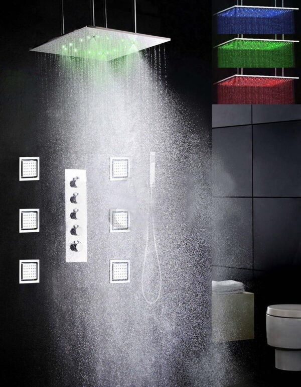 HOMEDEC Spa At Home Whole Body Massage Luxury Shower Faucet Set Bath Shower Mixer Head 20 inch LED Rain Swash & Atomizing Shower Mixer Head