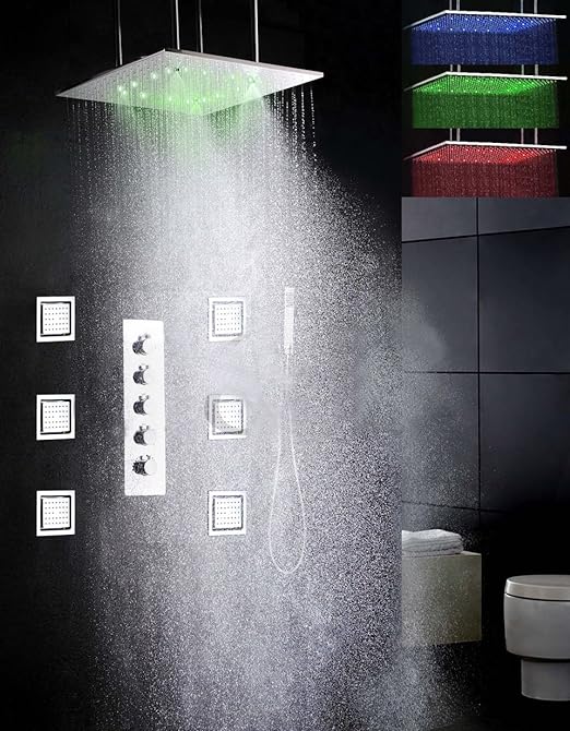 HOMEDEC Spa At Home Whole Body Massage Luxury Shower Faucet Set Bath Shower Mixer Head 20 inch LED Rain Swash & Atomizing Shower Mixer Head