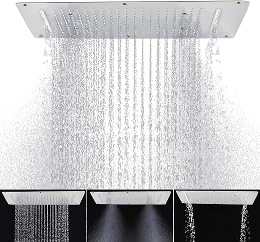 HOMEDEC Chrome Luxury 3 Modes Rain Shower Head, 15x28inch Large High-Pressure Showerhead Shower Water Filter, Rainfall Spray waterfall 3 In 1 Overhead Combo Set, Built In Install