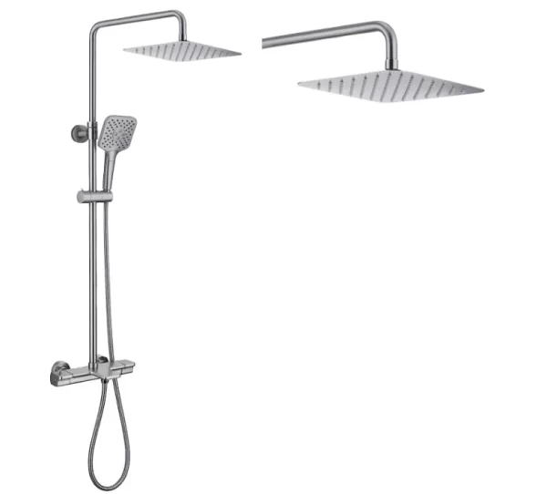 HOT SALE Thermostatic Exposed Shower System 9.8" Square Rain Shower Head with 3 Spray Modes Hand Shower