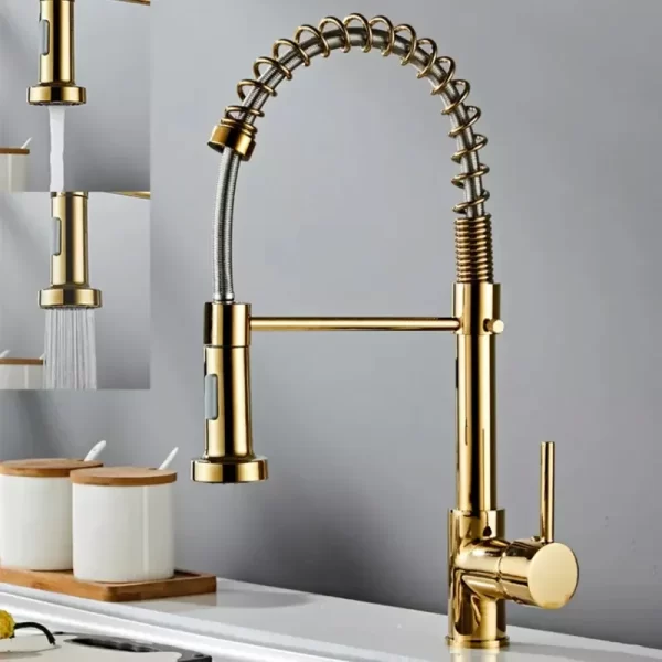 Gold Kitchen Faucet 304 Stainless Steel Pull Down Spring Kitchen Sink Faucet single handle Mixer Tap