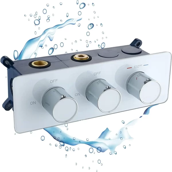 3 Handle Multi Function Shower Valve  Diverter Thermostatic Valve Concealed Mixing Valve Tempered Glass Panel