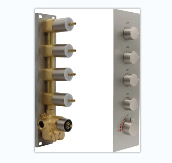 Modern Solid Brass Concealed 4-Function Thermostatic Shower Diverter Mixer Valve Brushed Nickel Can Run Simultaneously