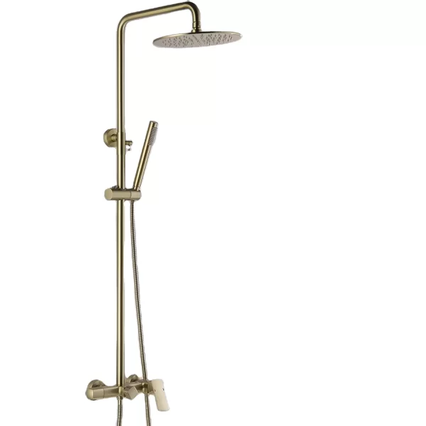 Hot Sale Brushed Gold Exposed Shower System withTub spout diverter, 3-Functional Exposed Shower Fixtures with Brass Valve