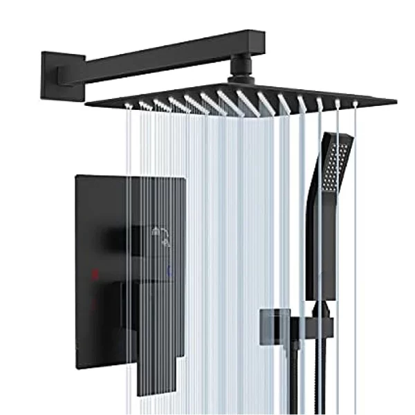 Black 10 inch Wall Mounted Rainfall Concealed Shower System with Hand Shower Combo Set