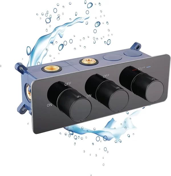 2 Way Shower Diverter Thermostatic Valve 3 Handle Multi Function Shower Valve Brass Construction with Tempered Glass Panel