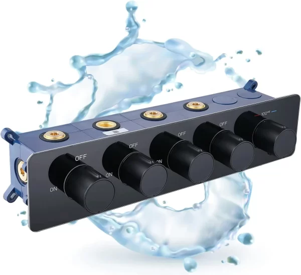 Brass Construction with Tempered Glass Panel 4 Way Shower Diverter Thermostatic Valve Concealed Mixing Valve