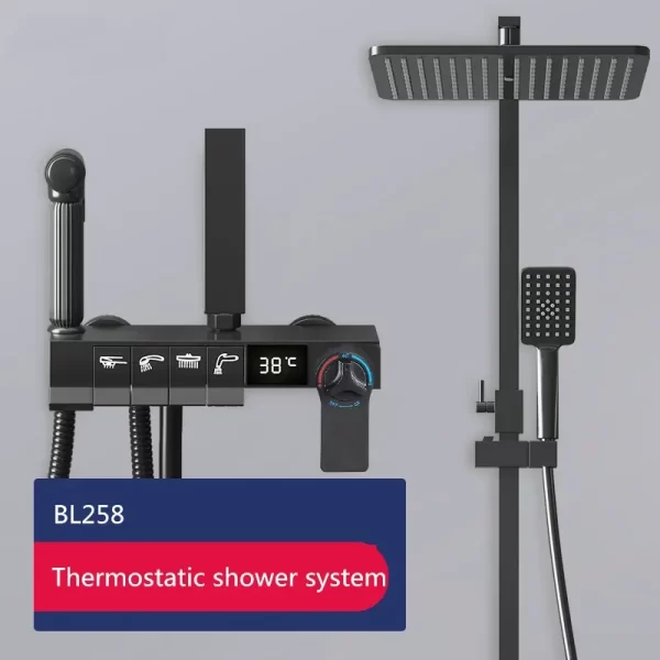 Shower Set Piano Gun Grey Temperature Display Thermostatic Shower System With Powerful Handheld Spray