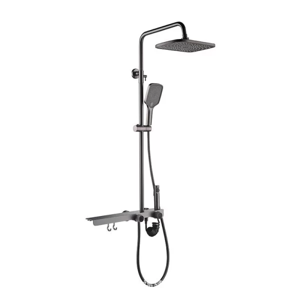Gun Gray 4 Functions 300x200mm Rainfall Shower Head  Brass Material Valve with Metal Shower Shelf with Digital Display for Bath