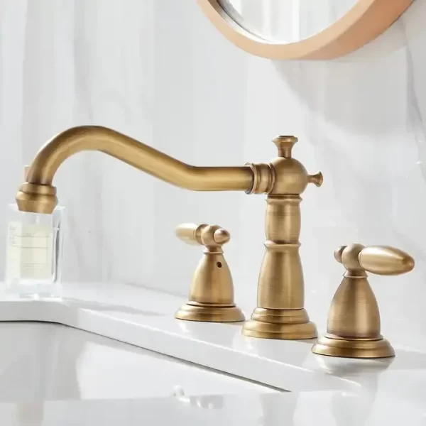 Antique double handle desk mount basin faucet brass high quality bathroom sink mixer tap