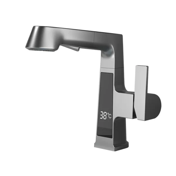 HOT SALE Lift and pull intelligent digital display 360 degree rotating cold and hot water basin faucet tap mixer