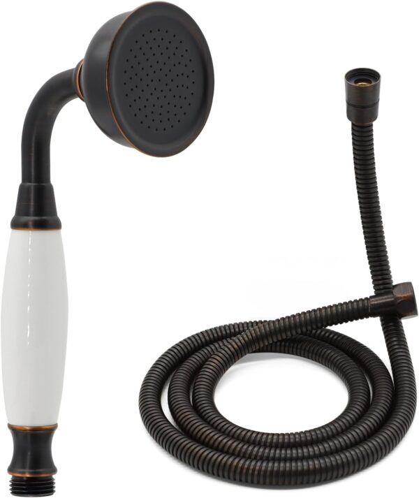 Oil Rubbed Bronze Vintage Telephone Handheld Shower Spray Ceramic Handle with 60inch Flexible Hose, Antique Brass Shower Head Clawfoot Tub Showerhead Replacement, No Wand Holder