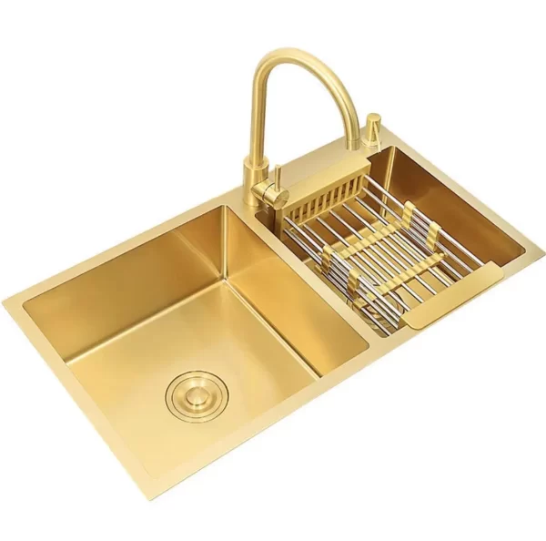 Modern Gold 304 Stainless Steel Double Bowl Kitchen Sink