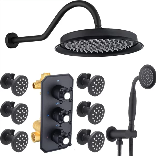 Modern Brass Wall Mounted Shower Faucet Set with Waterfall Concealed Mixer System