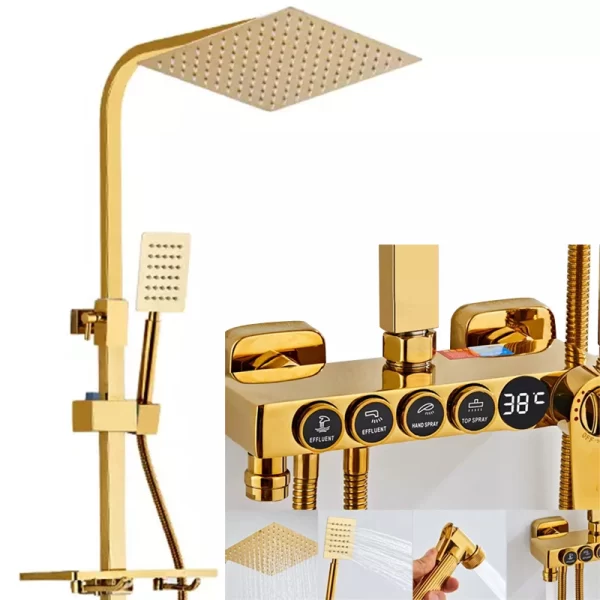 Thermostatic Square Shape 9.5'' Overhead Wall Mounted Shower Set