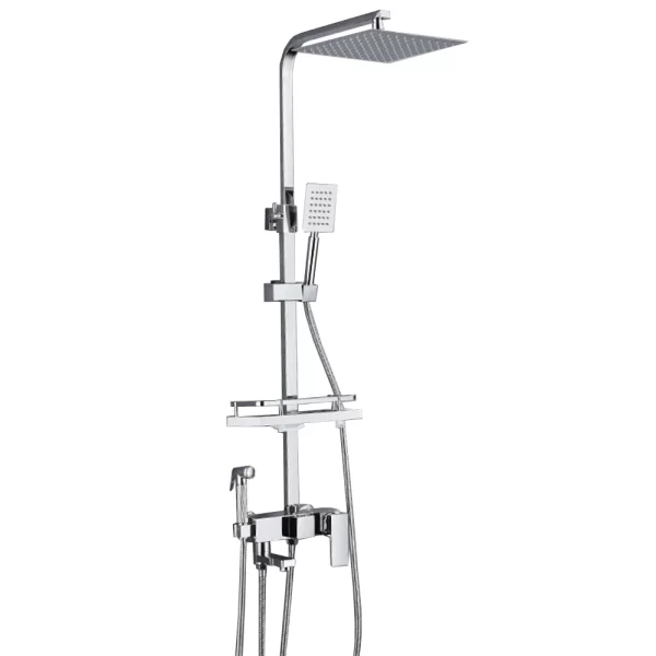 Exposed B & S Faucets 8'' Square Head Bathroom Bath Shower Faucet Set Rainfall