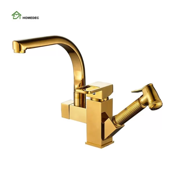 Golden Brass Pot Filler Kitchen Sink Faucet Mixer Tap With Hand Sprayer