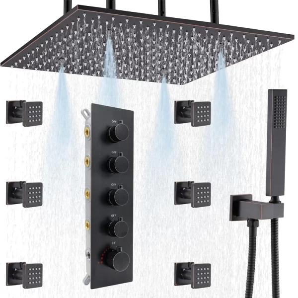 Luxury ORB 16 Inch Ceiling Mount Thermostatic Shower Faucet Set